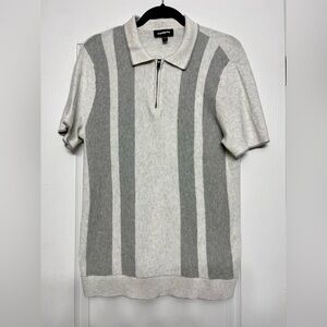 Express | Men's Zip Up Polo in Gray & Cream | Size Medium